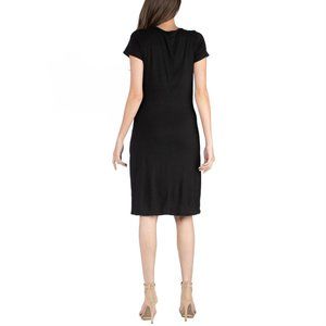 24Seven Comfort Apparel Womens Womens Short Sleeve Knee Length Faux Wrap Dress